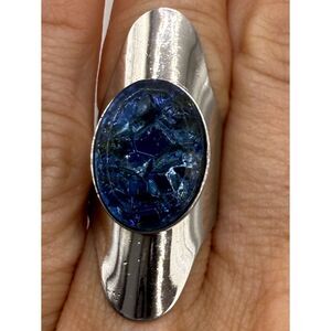 Vintage ring Sarah Coventry 1970s Cleopatra jewelry silver blue